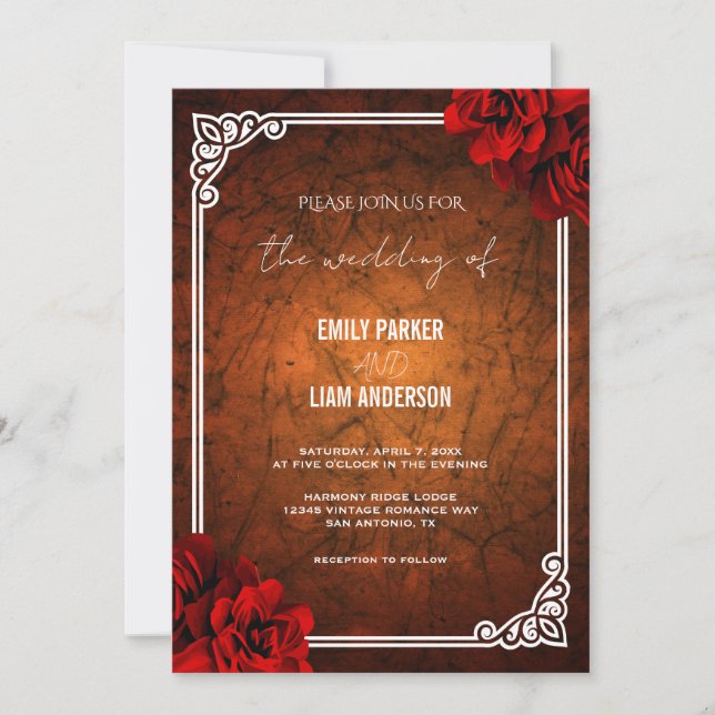 Elegant Red Rose Vintage Wedding Invitation Templa (Front)