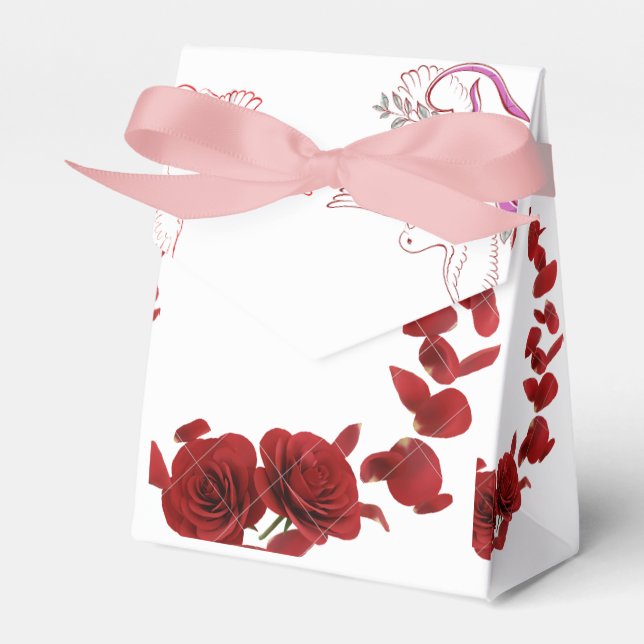 Elegant Red Rose Wedding Favour Box (Front Side)
