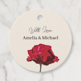 Elegant Red Rose Wedding Favour Tags
