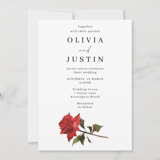 Elegant Red Rose Wedding Invitation (Front)