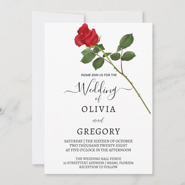 Elegant Red Rose wedding Invitation (Front)