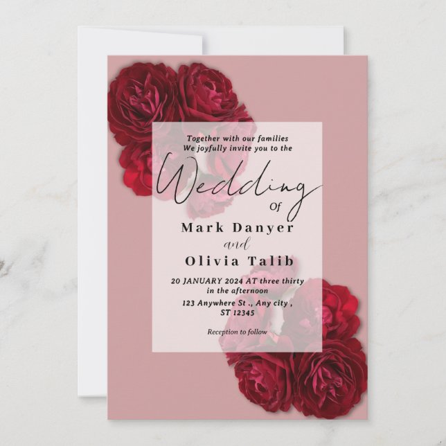 Elegant Red Rose Wedding Invitation – Romantic  (Front)