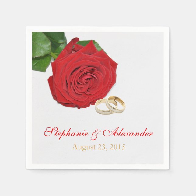 Elegant Red Rose Wedding Paper Napkins (Front)