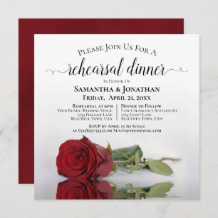 Elegant Red Rose Wedding Rehearsal & Dinner Invitation