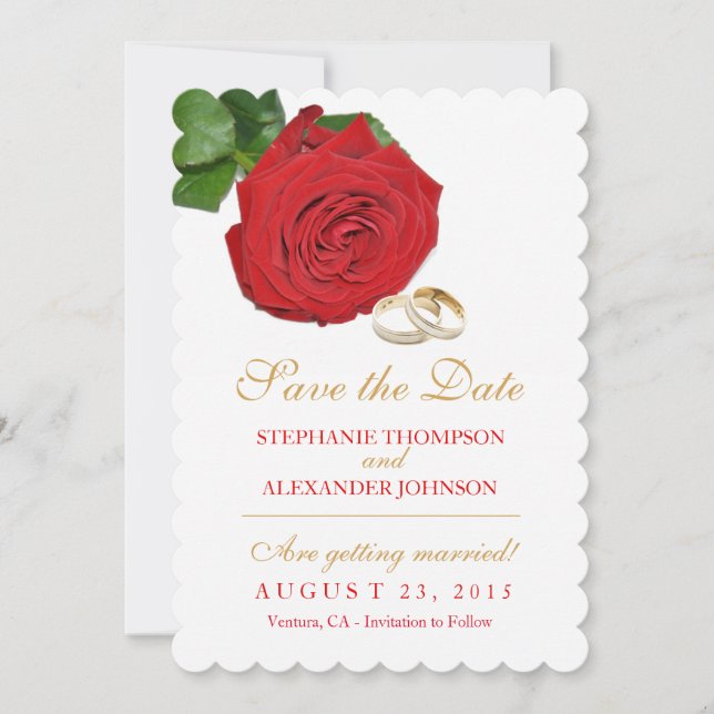 Elegant Red Rose Wedding Save the Date Card (Front)