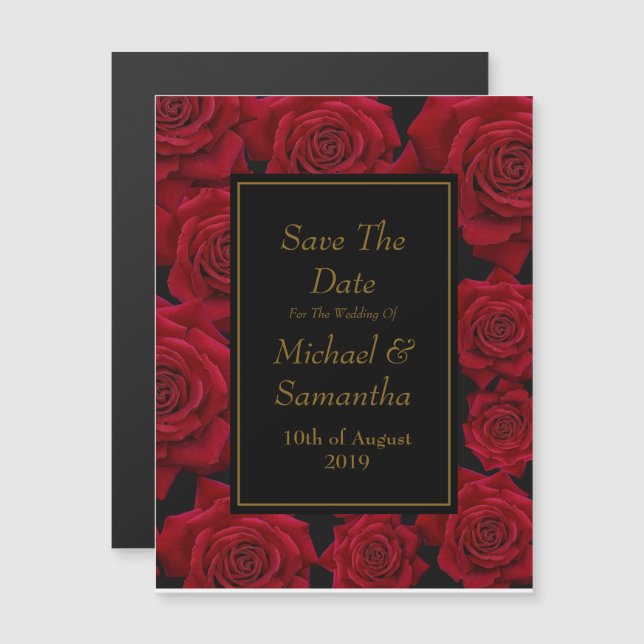 Elegant Red Rose - Wedding Save The Date Magnetic Invitation (Front/Back)
