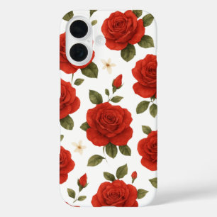 Elegant Red Rose & White Jasmine Watercolor Floral iPhone 16 Case