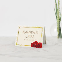 Elegant Red Roses and Gold Frame Cream Wedding
