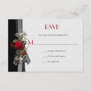 Elegant Red Roses Baby's Breath Black Ribbons RSVP Card