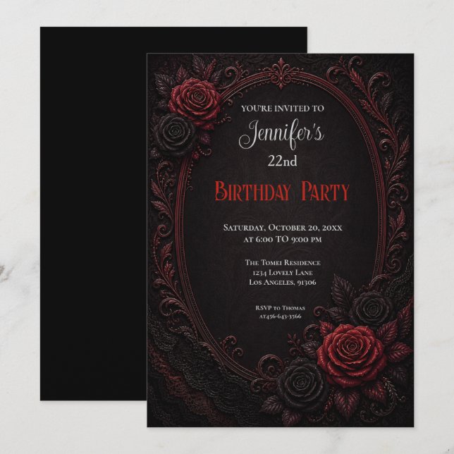 Elegant Red Roses Birthday Invitation (Front/Back)