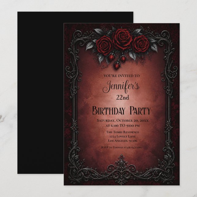 Elegant Red Roses Birthday Invitation (Front/Back)