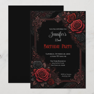 Elegant Red Roses Birthday Invitation
