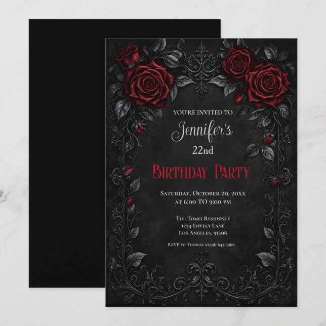 Elegant Red Roses Birthday Invitation (Front/Back)