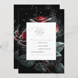 Elegant Red Roses Black RSVP   Invitation
