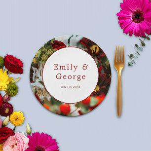 Elegant red roses blossoms flower floral Wedding Paper Plate