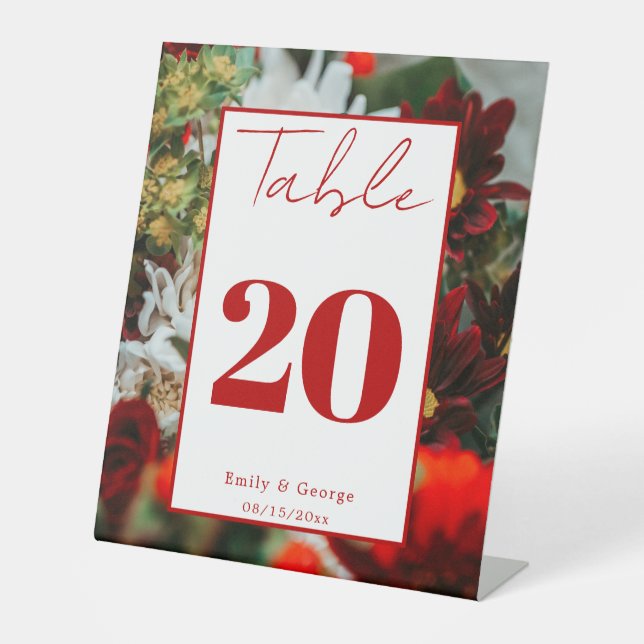 Elegant red roses blossoms flowers floral Wedding Pedestal Sign (Front)