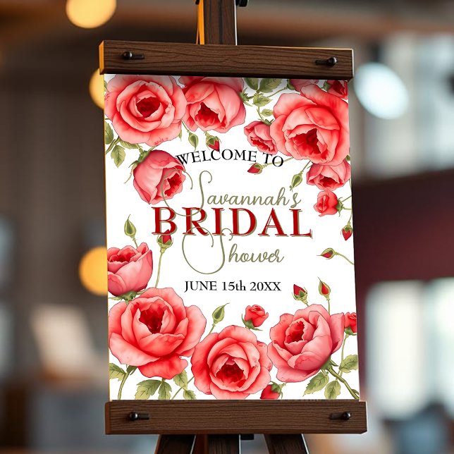 Elegant Red Roses Border Bridal Shower Welcome Poster (Creator Uploaded)