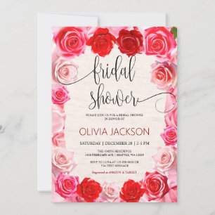 Elegant Red Roses Bridal Shower Invitation