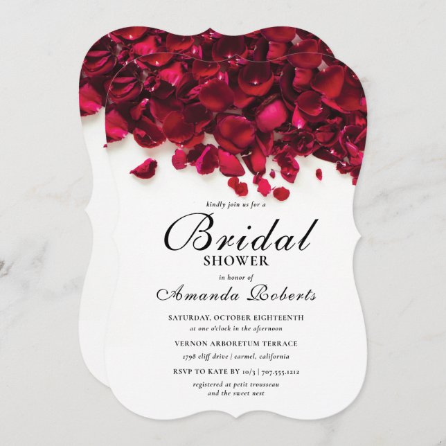 Elegant Red Roses Bridal Shower Invitation (Front/Back)