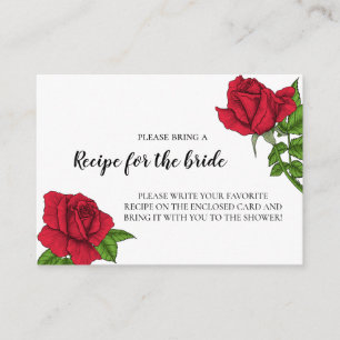 Elegant Red roses Bridal Shower Recipe Request Enclosure Card