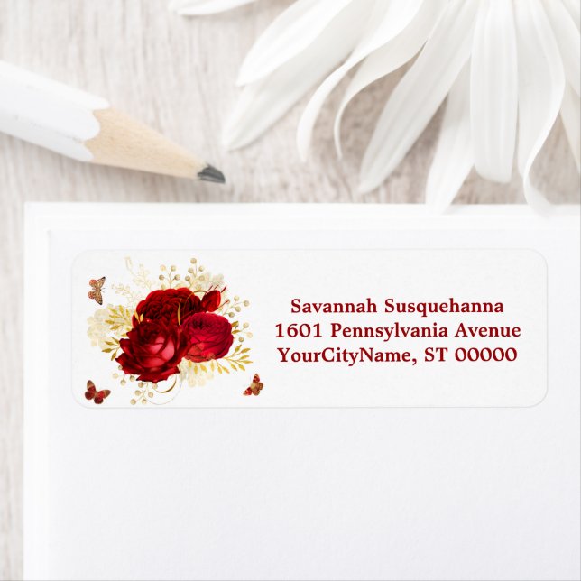 Elegant Red Roses Butterfly Gold  Address (Insitu)