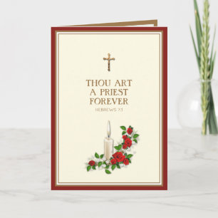 Elegant Red Roses Candle Priest Ordination  Card