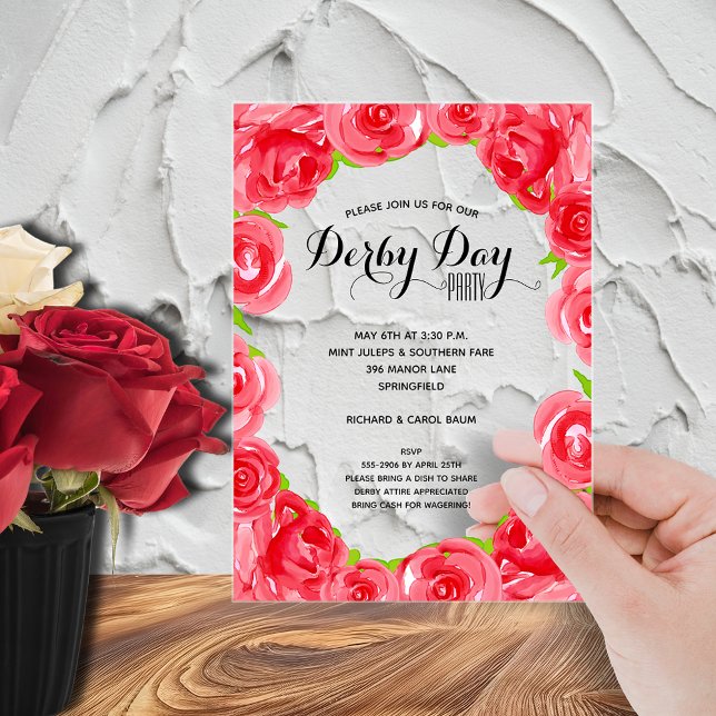 Elegant Red Roses Derby Party Acrylic Invitations (Elegant red roses Derby party acrylic invitations - order clear or frosted)