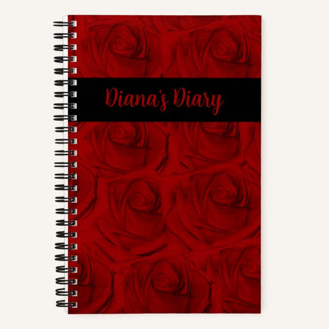 Elegant Red Roses Diary Notebook (Front)