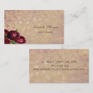 Elegant Red Roses Falling Leaves Business Card