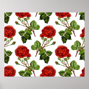 Elegant Red Roses Floral Flowers Pattern Poster