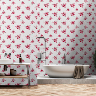 Elegant Red Roses Floral Line Art on Dawn Pink  Wallpaper