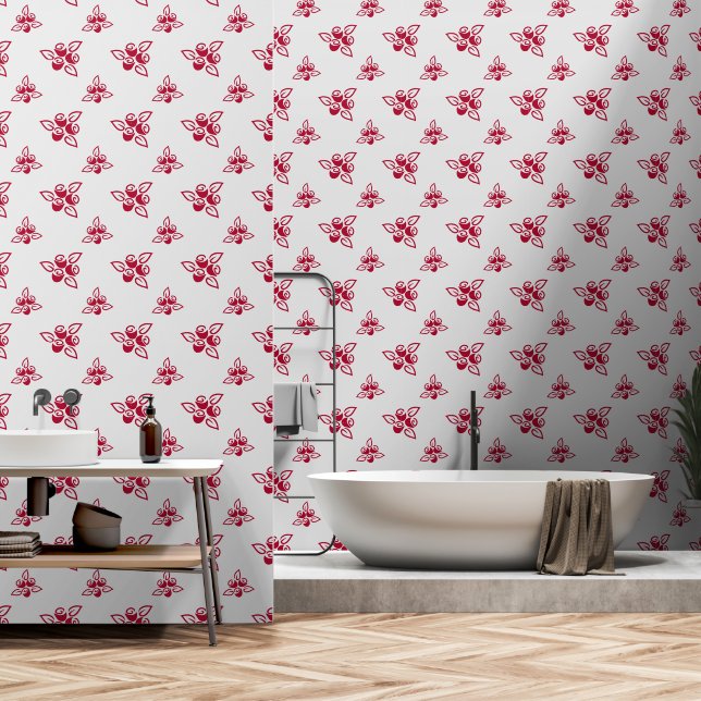 Elegant Red Roses Floral Line Art on Dawn Pink  Wallpaper (Bathroom)