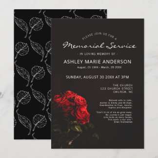 Elegant Red Roses Floral  Memorial Funeral Service Invitation