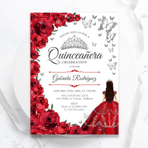 Elegant Red Roses Floral Quinceanera Invitation