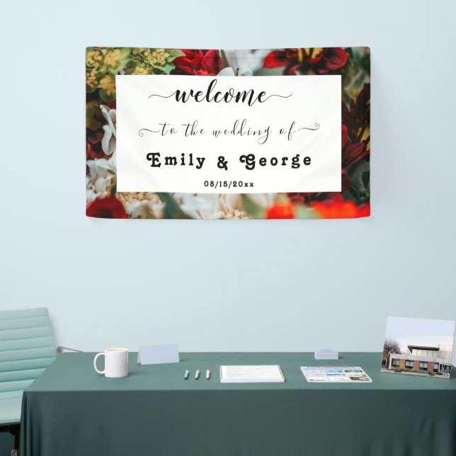 Elegant red roses floral Wedding Welcome Banner (Tradeshow)