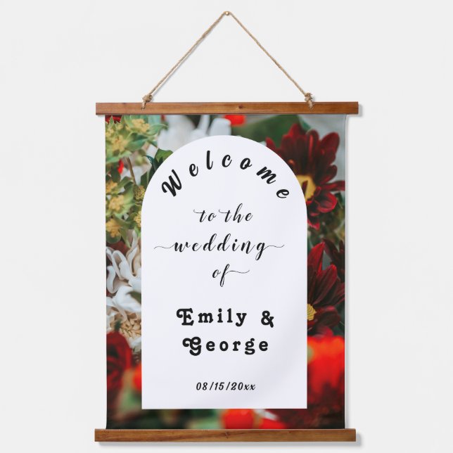 Elegant red roses floral Wedding Welcome Hanging Tapestry (Front)