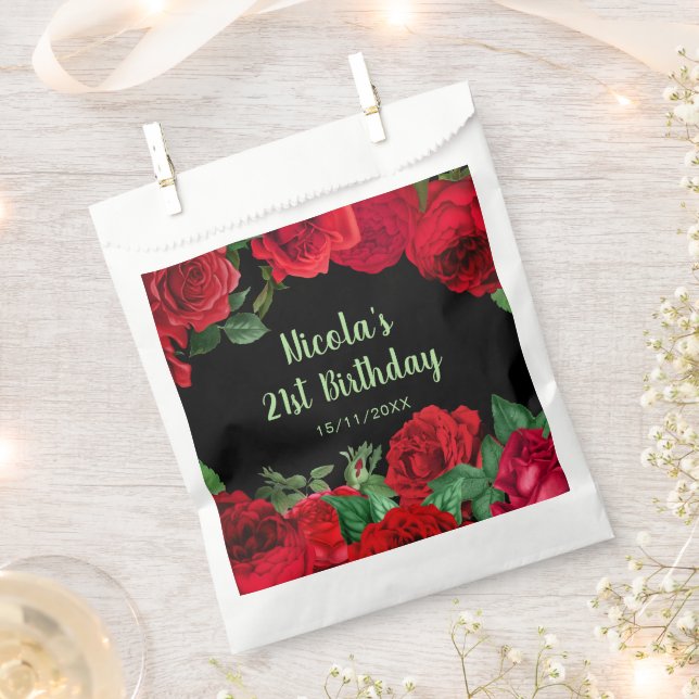 Elegant Red Roses Flowers Birthday Party Favour Bags (Clipped)