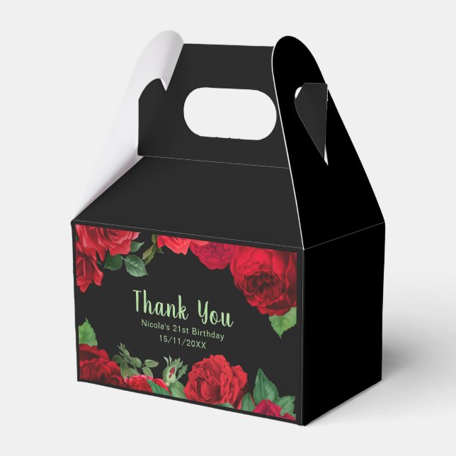 Elegant Red Roses Flowers Birthday Party Favour Box (Front Side)