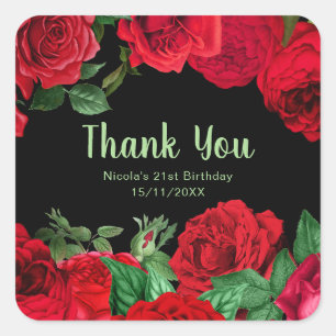 Elegant Red Roses Flowers Birthday Party Square Sticker