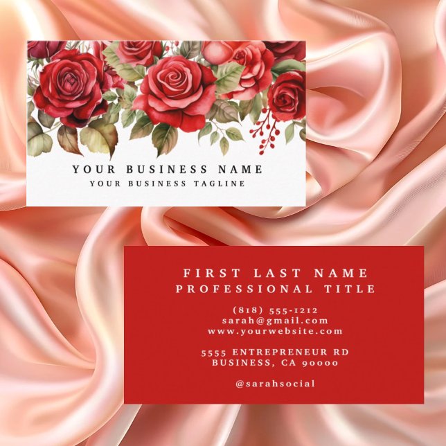 Elegant Red Roses Flowers Floral  Business Card (Creator Uploaded)