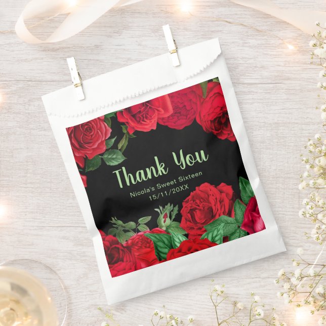 Elegant Red Roses Flowers Sweet Sixteen Favour Bags (Clipped)