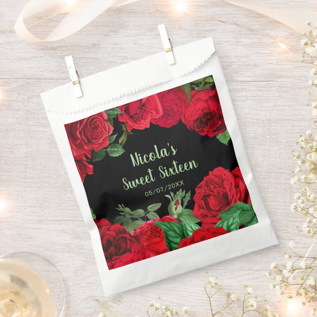 Elegant Red Roses Flowers Sweet Sixteen Favour Bags (Clipped)