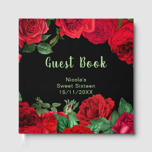 Elegant Red Roses Flowers Sweet Sixteen Guest Book