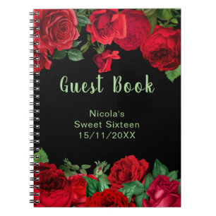 Elegant Red Roses Flowers Sweet Sixteen Guest Book
