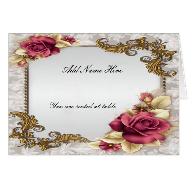 Elegant Red Roses Folded Table Place Card (Front Horizontal)