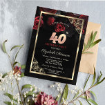 Elegant Red Roses Frame Black 40th Birthday  Invitation<br><div class="desc">A modern,  chic and glamourous invitation with elegant red roses on black background.</div>