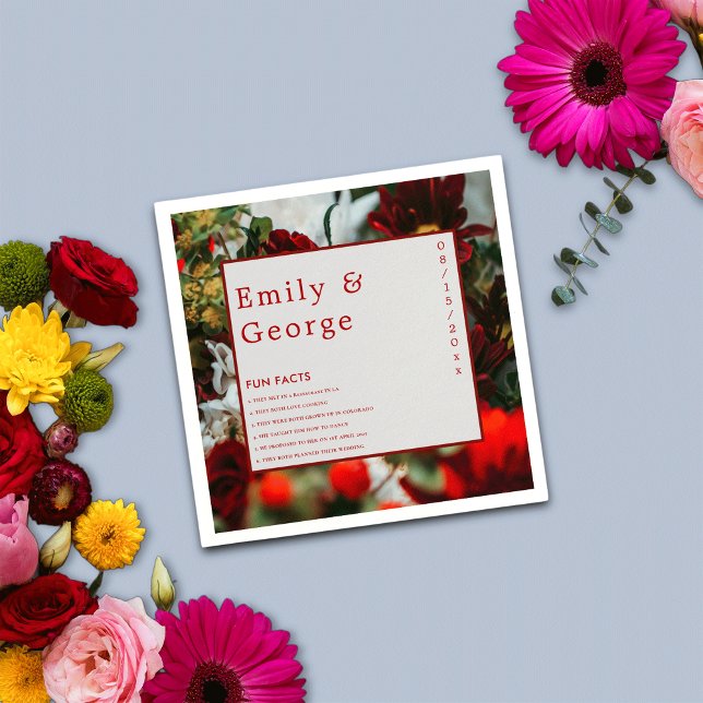 Elegant Red Roses Fun Facts Summer Floral Wedding Napkin (Creator Uploaded)