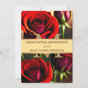 Elegant Red Roses Gold Beautiful Wedding Invitation
