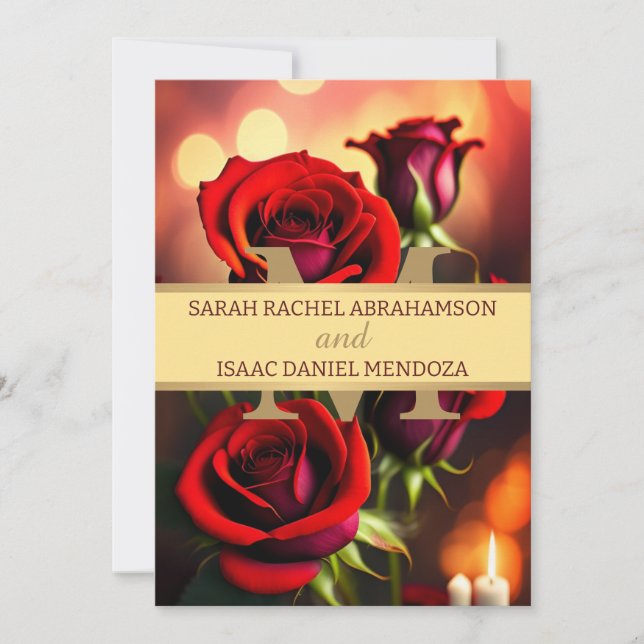 Elegant Red Roses Gold Beautiful Wedding Invitation (Front)
