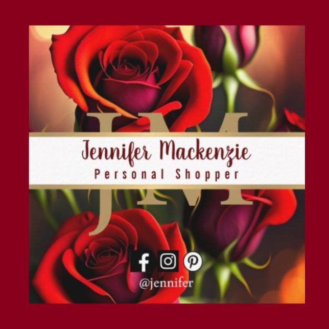 Elegant Red Roses Gold Square Business Card (Creator Uploaded)